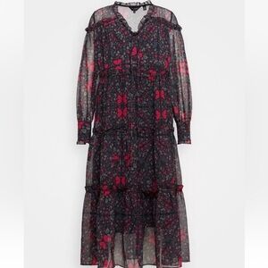 TED BAKER Ellyah abstract floral print chiffon  Tiered Long Sleeve Dress